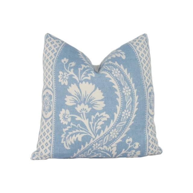 Schumacher - Versailles Blue Romantic Botanical & Ogee Striped Designer Cushion Cover Handmade Throw Pillow Luxury Home Decor - image 1