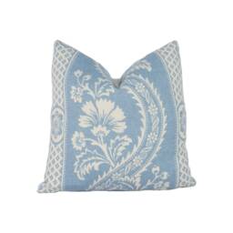 Schumacher - Versailles Blue Romantic Botanical & Ogee Striped Designer Cushion Cover Handmade Throw Pillow Luxury Home Decor - thumbnail 1