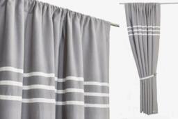 Minimalist Gray Bedroom Curtains - Grey White Linen Rod Pocket Extra Long Drapes & Stripes, Minimal Living Room Custom Made Curtain Panels
