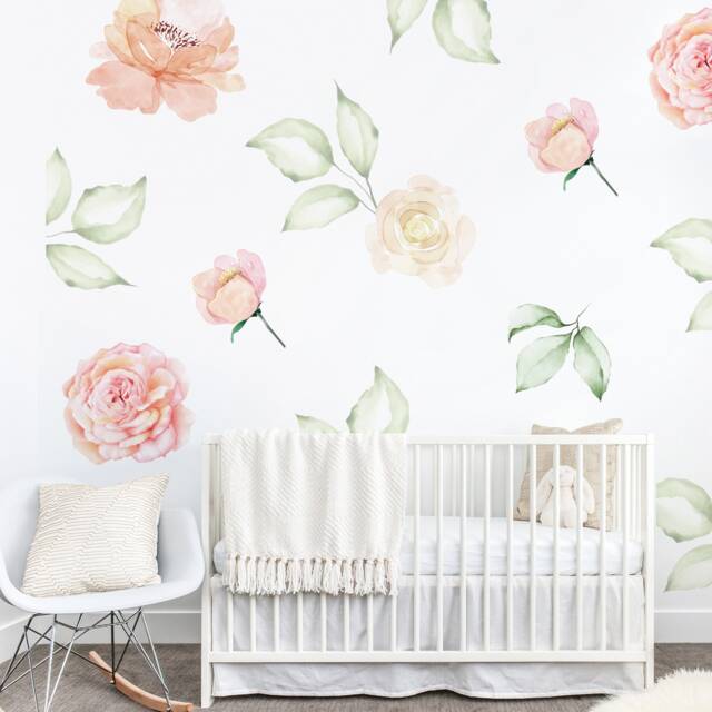 Roses & Romance Floral Wall Sticker Mural. Flower Home Decor. Lounge Stickers