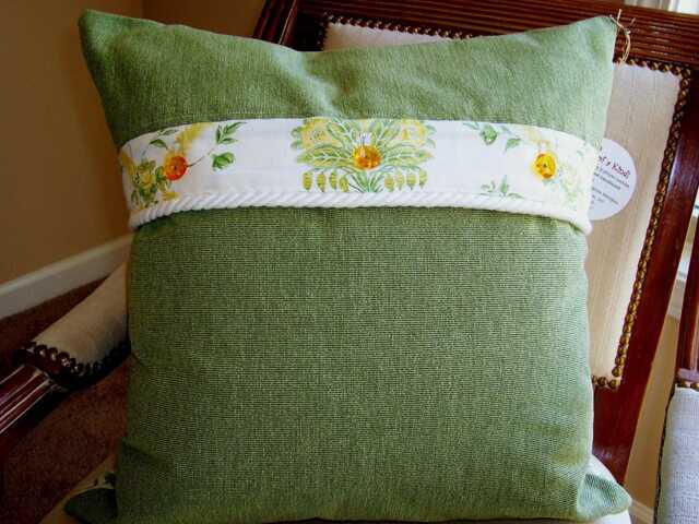 Lee Jofa Toile Pillow Cover, Green & Yellow, Button Closure - image 1