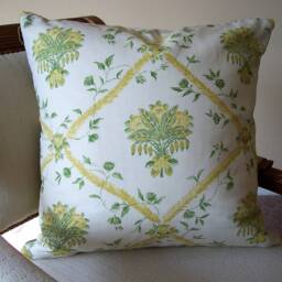 Lee Jofa Toile Pillow Cover, Green & Yellow, Button Closure - thumbnail 2