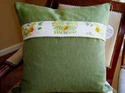Lee Jofa Toile Pillow Cover, Green & Yellow, Button Closure - thumbnail 1