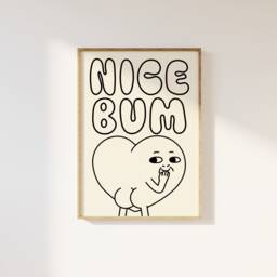 Nice Bum Bathroom Print, Fun Toilet Humour, En Suite Retro Minimalist Character Typography, Cheeky, 90S Trendy - thumbnail 1