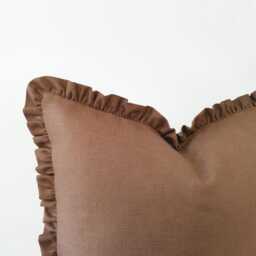 Rust Brown Linen Pillow Cover With Ruffled Edges - Earth-Tone Decorative Cushion - thumbnail 2
