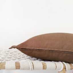 Rust Brown Linen Pillow Cover With Ruffled Edges - Earth-Tone Decorative Cushion - thumbnail 3