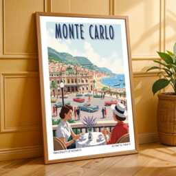 Monte Carlo Vintage Car Poster Retro Monaco Travel Art - thumbnail 3