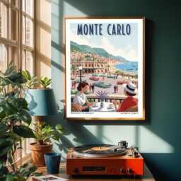 Monte Carlo Vintage Car Poster Retro Monaco Travel Art - thumbnail 2