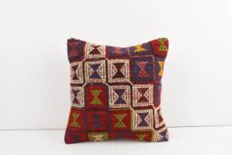 Vintage Turkish Kilim Pillow Cover Handwoven Wool Throw Cushion - 16x16 - thumbnail 1