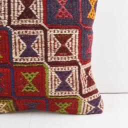 Vintage Turkish Kilim Pillow Cover Handwoven Wool Throw Cushion - 16x16 - thumbnail 3