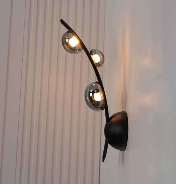 Kinshasa Black Leather Wall Sconce - Modern Smoked Glass Led Light - image 1