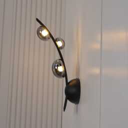 Kinshasa Black Leather Wall Sconce - Modern Smoked Glass Led Light - thumbnail 3