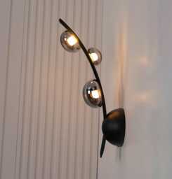 Kinshasa Black Leather Wall Sconce - Modern Smoked Glass Led Light - thumbnail 1