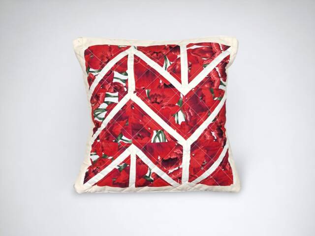 Patchwork Cushion Cover in Red Tulip Fabric - Paper Pieced Quilted Pillow, Home Decor Gift For Home, Handmade The UK - image 1