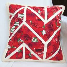 Patchwork Cushion Cover in Red Tulip Fabric - Paper Pieced Quilted Pillow, Home Decor Gift For Home, Handmade The UK - thumbnail 2