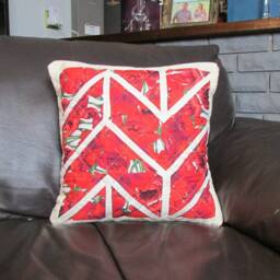 Patchwork Cushion Cover in Red Tulip Fabric - Paper Pieced Quilted Pillow, Home Decor Gift For Home, Handmade The UK - thumbnail 3