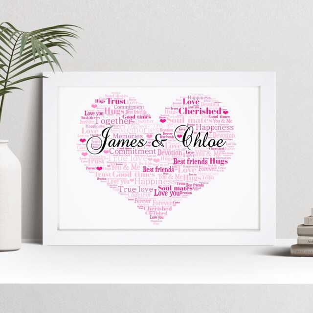 Personalised Valentine's Love Heart Word Art Print, Anniversary Gift, Custom Wall Framed Picture, Present For Girlfriend, Boyfriend Nl - image 1