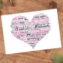 Personalised Valentine's Love Heart Word Art Print, Anniversary Gift, Custom Wall Framed Picture, Present For Girlfriend, Boyfriend Nl - thumbnail 3