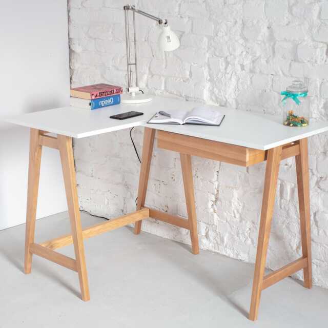 L-Shaped Corner Desk With Drawer, Various Colors Luka - Ashwood, Left Hand - image 1