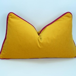 Yellow Velvet Pillow Case With Pink Piping - European Cotton Upholstery - thumbnail 2