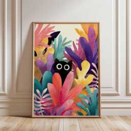 Black Cat Wall Art Print, Abstract Jungle Poster, Vibrant Modern Illustration, Whimsical Animal Decor Poster - thumbnail 2