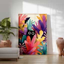 Black Cat Wall Art Print, Abstract Jungle Poster, Vibrant Modern Illustration, Whimsical Animal Decor Poster - thumbnail 3
