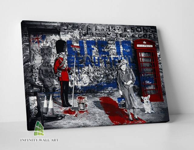 Queen Elizabeth Life Is Beautiful Graffiti Canvas Art Wall Print Picture Home Decor -D326 - image 1
