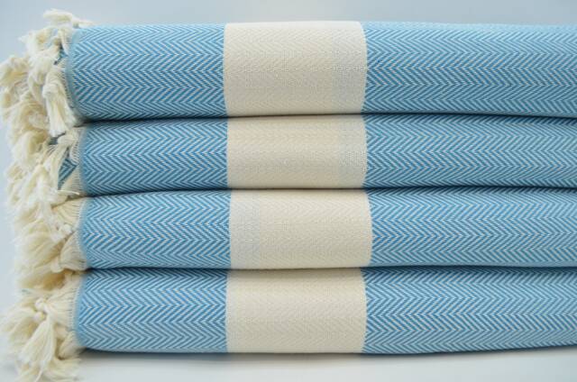 "Turkish Bedspread, Turquoise Throw, Beach Throw, Soft Blanket, Turkish Blanket, Home Decor, Herringbone Blanket, 79""x95" - image 1