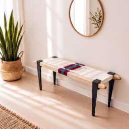 Hand-Woven Entryway Bench Mcm Style End Of Bed & Mudroom Seating - Custom-Made, Multiple Sizes - thumbnail 3