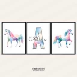 Personalised Horse Posters - Pastel Set Of 3 Prints - Pony Print Girl Bedroom Wall Art Kids Nursery Playroom Artwork Girls Horsey Gift - thumbnail 2