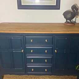 Newly Refurbished Ercol Sideboard Elm Wood Blue Solid Mcm Drawers - thumbnail 3