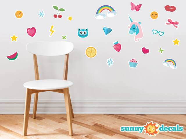 Emoji Fabric Wall Decals Rainbow, Unicorn, Stars - Set Of 27 - image 1