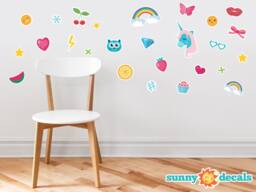 Emoji Fabric Wall Decals Rainbow, Unicorn, Stars - Set Of 27 - thumbnail 1