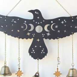 Raven Witch Bells- Wood Wall Decor Hanging -Wood Wall Art - Witchy Altar Bells Halloween Samhain - thumbnail 3