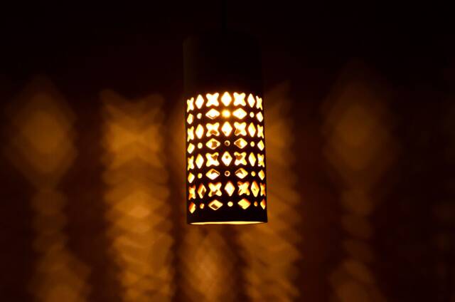 Cutout Ceramic Pendant Light, Traditional Modern Plug-In Lighting - Naaya Jharokha - image 1