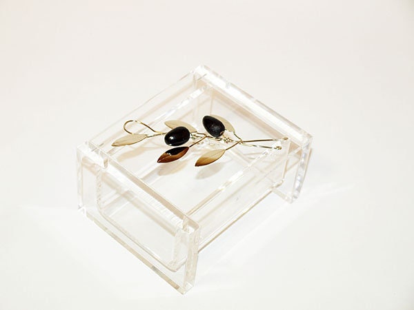 Business Card Holder With Nickel Silver Olive Branch in Plexiglass