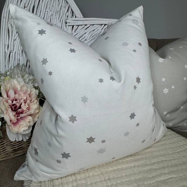 John Lewis Fabric Twinkling Star Cushion Cover, White Grey Pillow Double Sided - Children Room , Baby Boy Bedroom 100 % Cotton - image 1