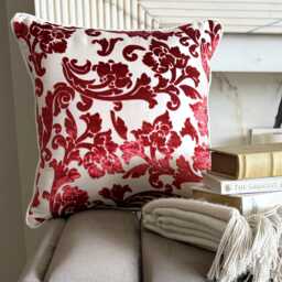 Cayenne Red Burnout Velvet, Nature & Floral Pattern, Contemporary Throw Pillow Cover/Euro Sham - Florals - thumbnail 1