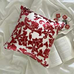 Cayenne Red Burnout Velvet, Nature & Floral Pattern, Contemporary Throw Pillow Cover/Euro Sham - Florals - thumbnail 3