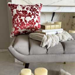 Cayenne Red Burnout Velvet, Nature & Floral Pattern, Contemporary Throw Pillow Cover/Euro Sham - Florals - thumbnail 2