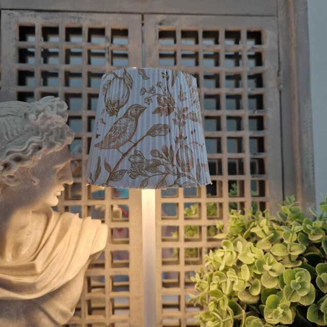 Cordless Touch Lamp. Beautiful Dark Beige/Gold Bird & Floral Toile Design Decoupaged Usb Rechargeable - image 1