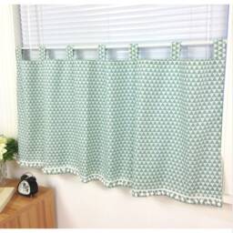 Cafe Curtain Window Valance/Living Room Treatment/Kitchen/Kids Nursery/Bathroom Shower CurtainGeometric Triangle Pom Poms, Free Gift - thumbnail 3