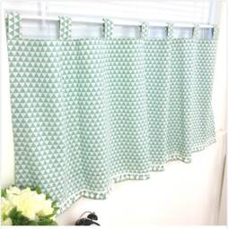 Cafe Curtain Window Valance/Living Room Treatment/Kitchen/Kids Nursery/Bathroom Shower CurtainGeometric Triangle Pom Poms, Free Gift - thumbnail 1