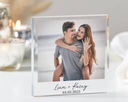 Engagement Personalised Photo Block, Gift, Anniversary Frame, Wedding Acrylic Plaque - thumbnail 1