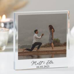 Engagement Personalised Photo Block, Gift, Anniversary Frame, Wedding Acrylic Plaque - thumbnail 2