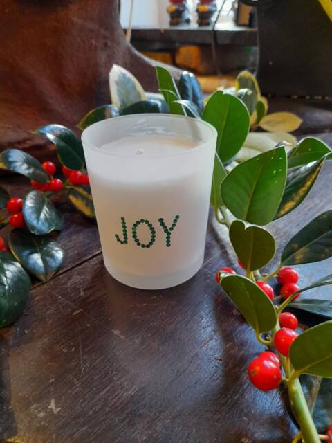 Austrian Crystal Glass Christmas Candle Votive, Joy, 45 Hours Burn Time For Candle, Then Use As A Tea Lite Holder