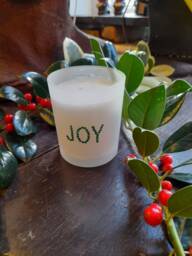 Austrian Crystal Glass Christmas Candle Votive, Joy, 45 Hours Burn Time For Candle, Then Use As A Tea Lite Holder