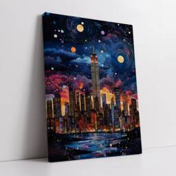 New York Starry Night Abstract Oil Painting Style Wall Art, Framed Canvas Poster Print, Home Kitchen Office Room Decor, Gifts - thumbnail 2