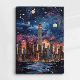 New York Starry Night Abstract Oil Painting Style Wall Art, Framed Canvas Poster Print, Home Kitchen Office Room Decor, Gifts - thumbnail 3