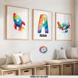 Personalised Kids Airplane Prints - Set Of 3 Posters - Colourful Boys Wall Art Room Nursery Custom Name Decor Girl Aviation Gifts - thumbnail 2